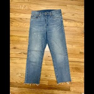Levi’s button fly straight leg raw hem crop Jean